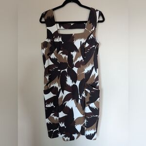 AGB Brown and Black Leaf Pattern Sheath Dress Size 12